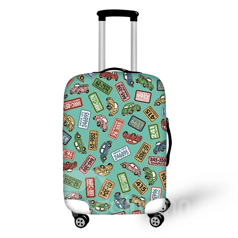 Car Number Plate Pattern Washable Waterproof Travel Zipper Nylon 3D Luggage Cover - Image 9