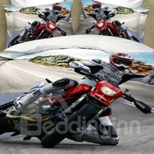 Super Cool Motorcycle Print 4 Pieces Polyester 3D Bedding Sets