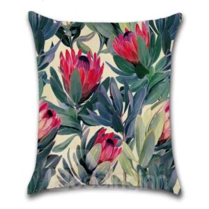 Linen Material Reactive Printing Technics Plant Pattern Pillow Case