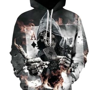 Skull Fire with Poker Long Sleeve 3D Pattern Hoodie