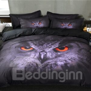 3D Owl Printed Polyester 3-Piece Dark Gray Bedding Sets/Duvet Covers