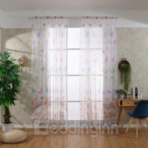 Decorative and Shading Elegant Butterflies Printed Polyester Sheer Curtain and Drapes