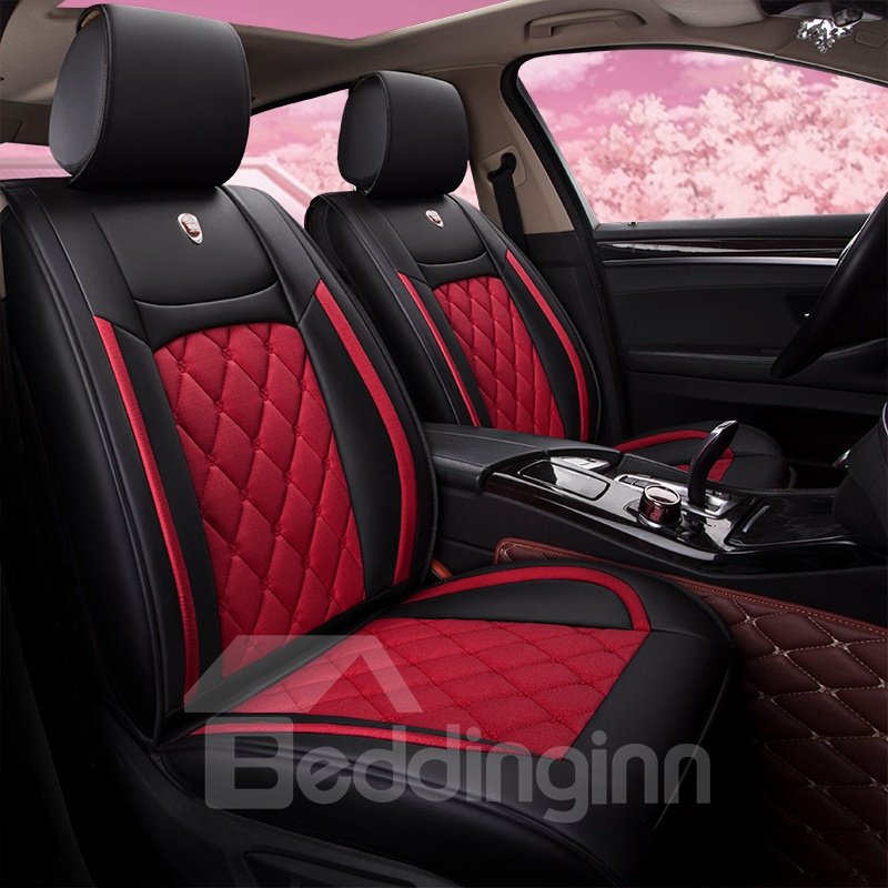 Car Seat Covers 5-Seater Romantic Retro Style PU Leather Color Block Design Stretchy Wear-Resisting Breathable Cute Universal Car Seat Covers Fit to Auto Truck Van SUV - Image 5