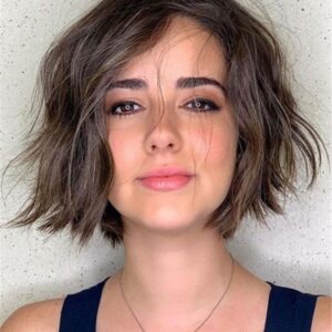 Human Hair Wavy Lace Front Cap 12 Inches 120% Wigs Heat Resistant Natural Looking Daily Party Wigs Cosplay Wigs with Natural Bangs with Free Wig Cap