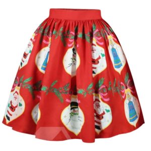 Christmas Ball Gown Knee Length Stretchy Printed Midi Skirt