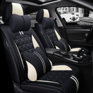 Leather Car Seat Covers, Faux Leatherette Automotive Vehicle Cushion Cover for 5 Passenger Cars & SUV Universal Fit Set for Auto Interior Accessories No Pillows (Front&Rear, Black&RED)