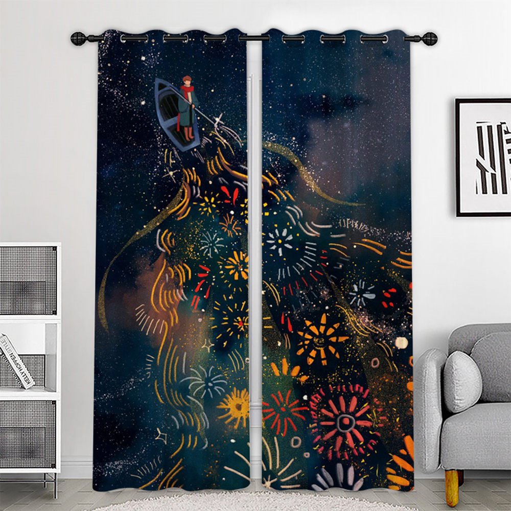3D Printed Colorful Boat and Boy Blackout Scenery Curtains Custom 2 Panels Drapes for Living Room Bedroom No Pilling No Fading No off-lining Polyester - Image 7