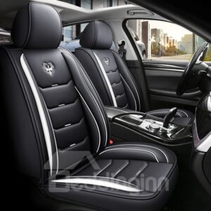Full Coverage Sport Style 5 Seater Leather Car Seat Covers Faux Leatherette Automotive Vehicle Cushion Cover for Cars SUV Pick-up Truck Universal Fit Set for Auto Interior Accessories