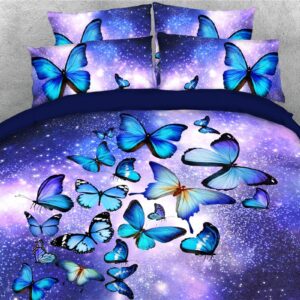 3D Comforter Set Butterfly and Galaxy 5 Piece Purple Bedding Set Ultra Soft with Zipper Closure and Corner Ties 2 Pillowcases 1 Flat Sheet 1 Duvet Cover 1 Comforter High-Quality Microfiber