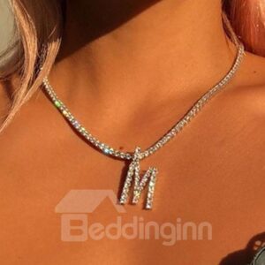 Fashion Sparkling Women Letter Pendant Necklace Party Jewelry