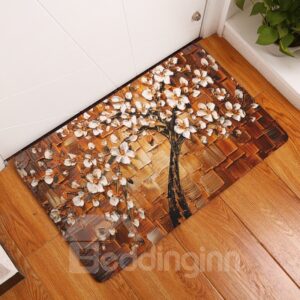 Magnolia Tree Printed Oil Painting Flannel Brown Bath Rug/Mat?