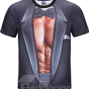 Muscles Pattern Straight Model Moderate Elasticity Polyester Material T-shirt