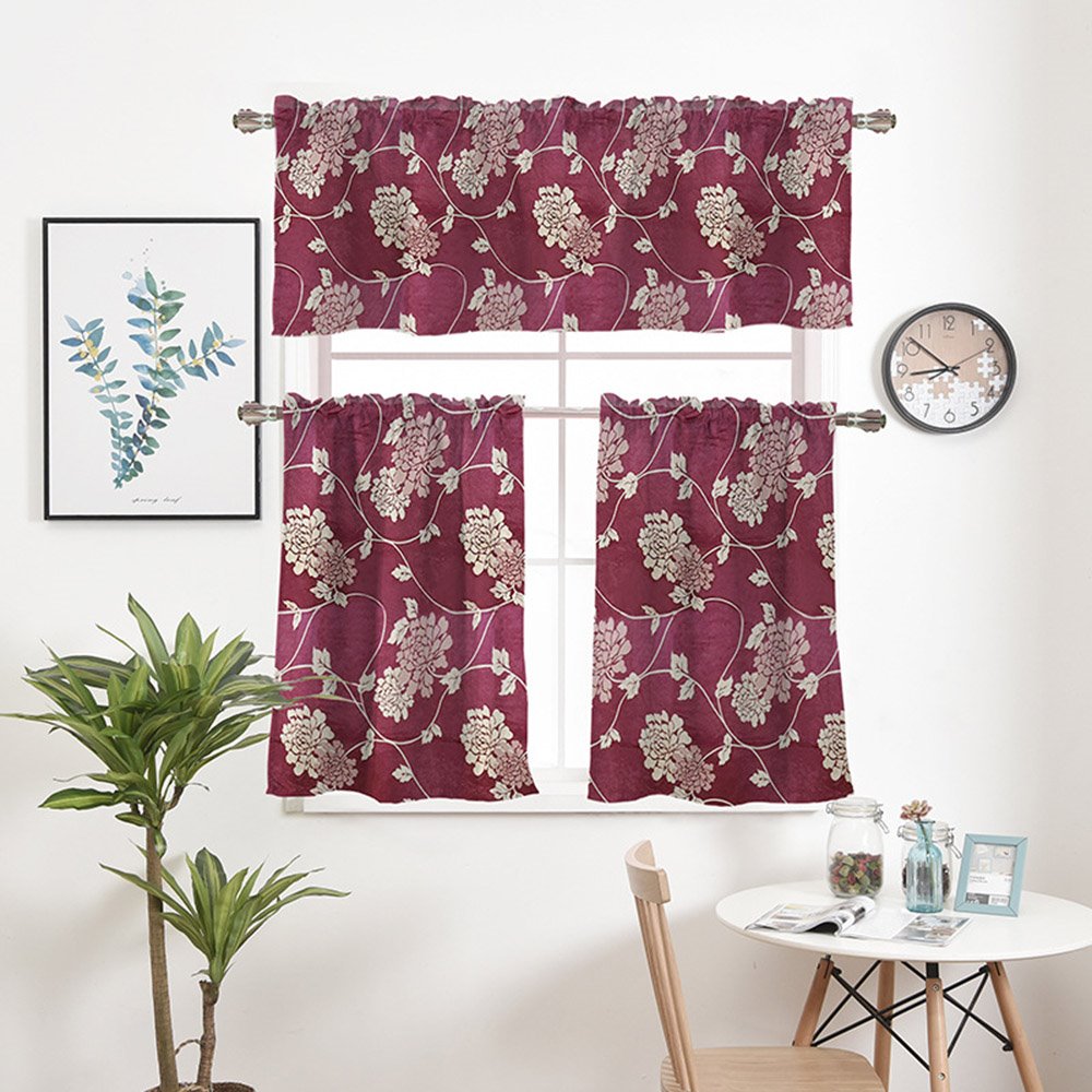 Pastoral Jacquard Floral Window Valance 1 Pc Short Curtain for Kitchens Bathrooms Basements & More - Image 13