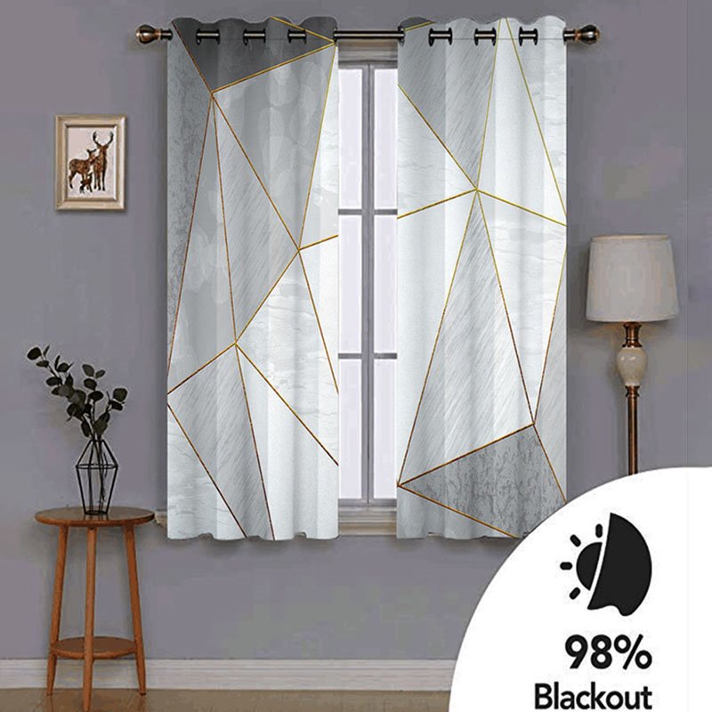 3D Modern White Creative Geometry Printed Blackout Decoration 2 Panels Curtain Drapes for Living Room and Bedroom No Pilling No Fading No off-lining - Image 3