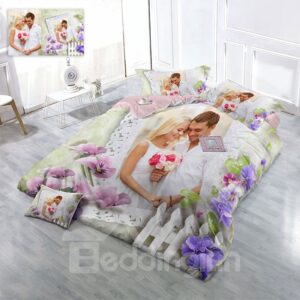 Happy Wedding Picture Custom-made Design Wear-resistant Breathable High Quality 60s Cotton 4-Piece 3D Bedding Sets