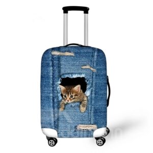 Curious Cat in Demin Pattern 3D Painted Luggage Protect Cover