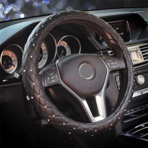 Steering Wheel Cover Bling Bling Rhinestones Crystals Car Handcraft Steering Wheel Covers Leather for Girls