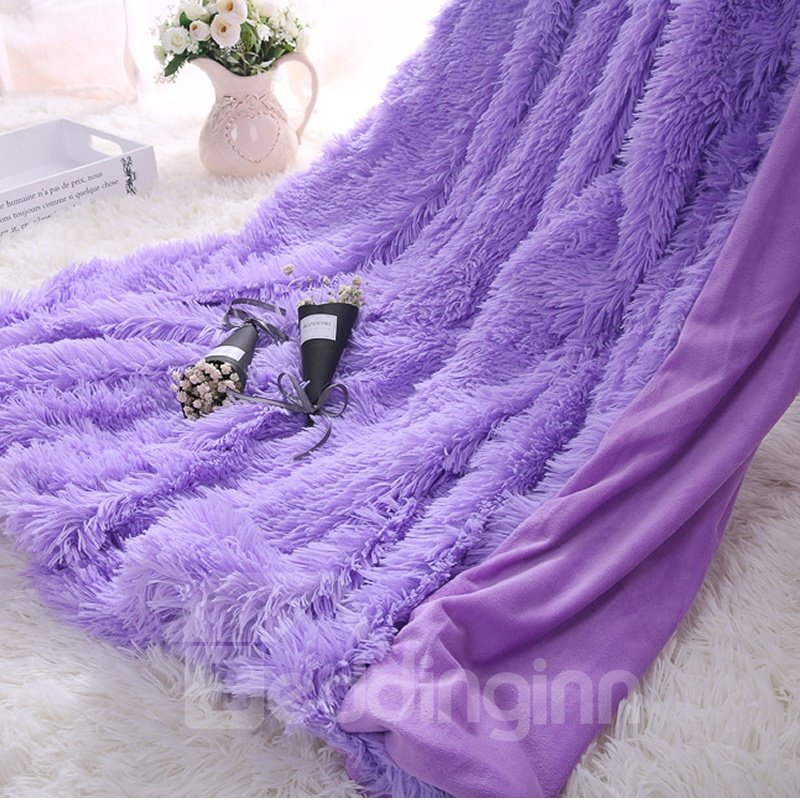 Princess Style Solid Orchid Purple Soft and Fluffy Double Layer Throw Blanket - Image 2