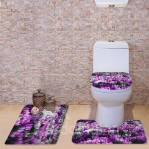 3D White and Purple Orchids Printed Flannel 3-Piece Toilet Seat Cover