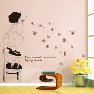 Removable Blowing Dandelion Girl Print Wall Stickers