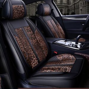 Leopard Car Seat Covers Luxury Leather Material Auto Seat Cover Car Protector Interior Accessories, Airbag Compatible, Universal Fits for Cars, SUV, Truck, Full Set