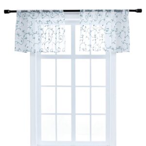 American Rustic Style Embroidered Vines Window Valance 2 Pcs Sheer Voile Short Curtains for Kitchens Bathrooms Basements & More