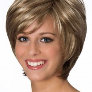 Straight Capless Synthetic Hair Women 120% 8 Inches Wigs Heat Resistant Natural Looking Daily Party Wigs Cosplay Wigs with Natural Bangs with Free Wig Cap