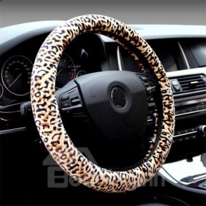 Pantherine Pattern Suede Material Soft Car Steering Wheel Cover