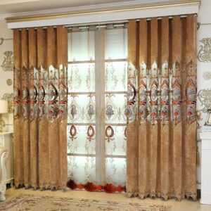 European Coffe Elegant Embroidery Sheer Curtains for Living Room Bedroom Decoration Custom 2 Panels Breathable Voile Drapes No Pilling No Fading No off-lining Polyester