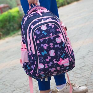 Navy Blue Kitty Backpack School Bag Nylon Waterproof Large Capacity For Girls