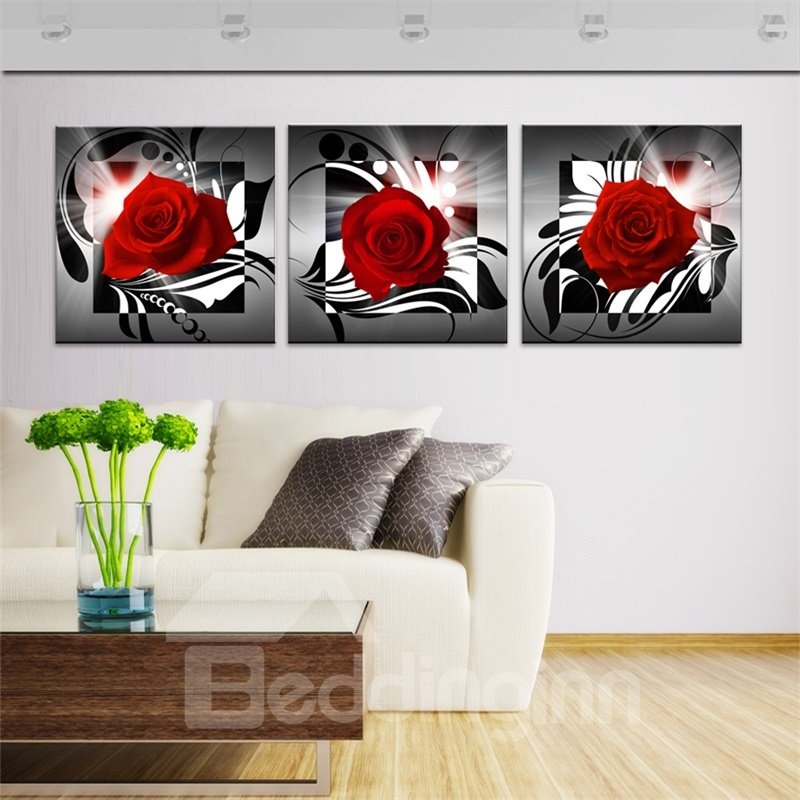 Rose Pattern 3 Pieces Hanging Canvas Waterproof Eco-friendly Framed Wall Prints - Image 4