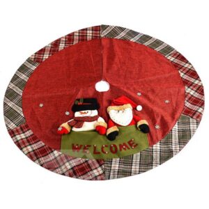 Sant Snowman Red and Green Grid Edge Tree Skirt