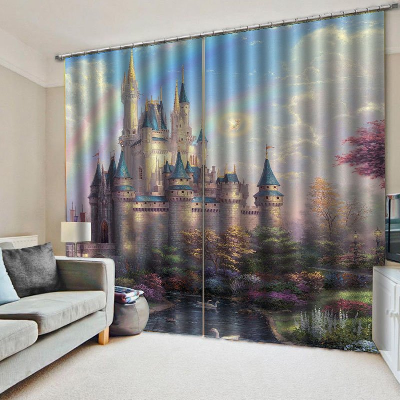 Blackout 3D Castle Print Blackout Polyester Curtains No Pilling No Fading No off-lining 80W 84L Inches - Image 5