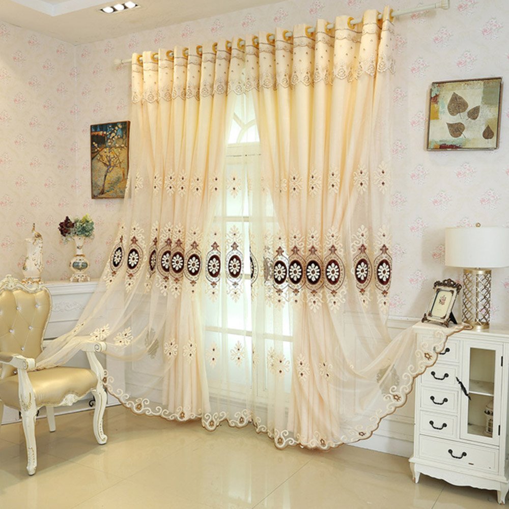 Modern Embroidery Floral Curtain Sets Sheer and Lining Curtain Polyester Blackout for Living Room Bedroom - Image 64