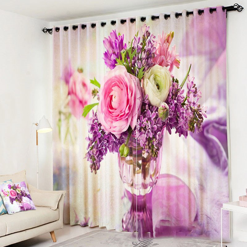 Pink Rose 3D Floral Curtains 2 Panels Blackout Drapes for Living Room Bedroom Decoration No Pilling No Fading No off-lining Polyester - Image 8