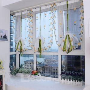 Decoration Beautiful Chrysanthemum Silk Sheer Embroidery Fresh and Country Style Roman Sheer Shade