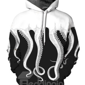 Cool Long Sleeve Black White Octopus Pattern 3D Painted Hoodie