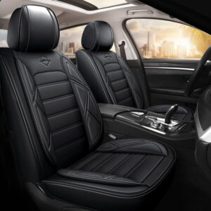 5 Seats Sport Style High Quality Leather Seat Cover Universal Fit Seat Covers Full Coverage With Waterproof Leather Wear-Resistant Dirty-Resistant Universal Fit Seat Covers