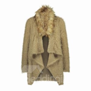 Patchwork Western Style Loose Model Plain Pattern Cardigan Coat