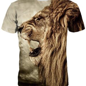 Lion Roar Pattern Design Personality Style Round Neck 3D Painted T-Shirt for Men&Women