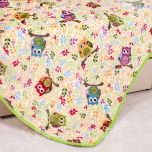 Cute Colored Owls Rest on Branches Pattern Children Blanket