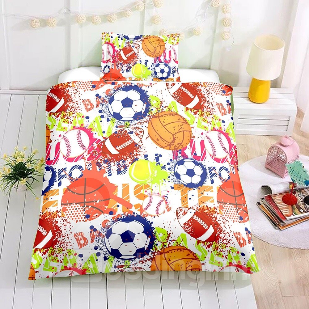 Watercolor Ball Sports Printed 2PC/3PC Bedding Sets/Duvet Cover - Image 3