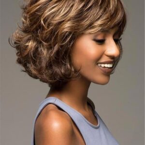 Wavy Women Human Hair Capless 120% 14 Inches Wigs Heat Resistant Natural Looking Daily Party Wigs Cosplay Wigs with Natural Bangs with Free Wig Cap