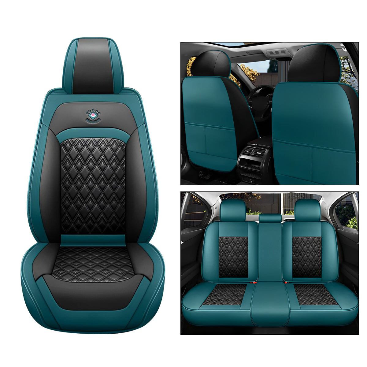 Universal Fit Car Seat Cover Full Set for 5-Seater Sedan SUV Diamond Pattern Faux Leather Vehicle Cushion Cover - Image 6