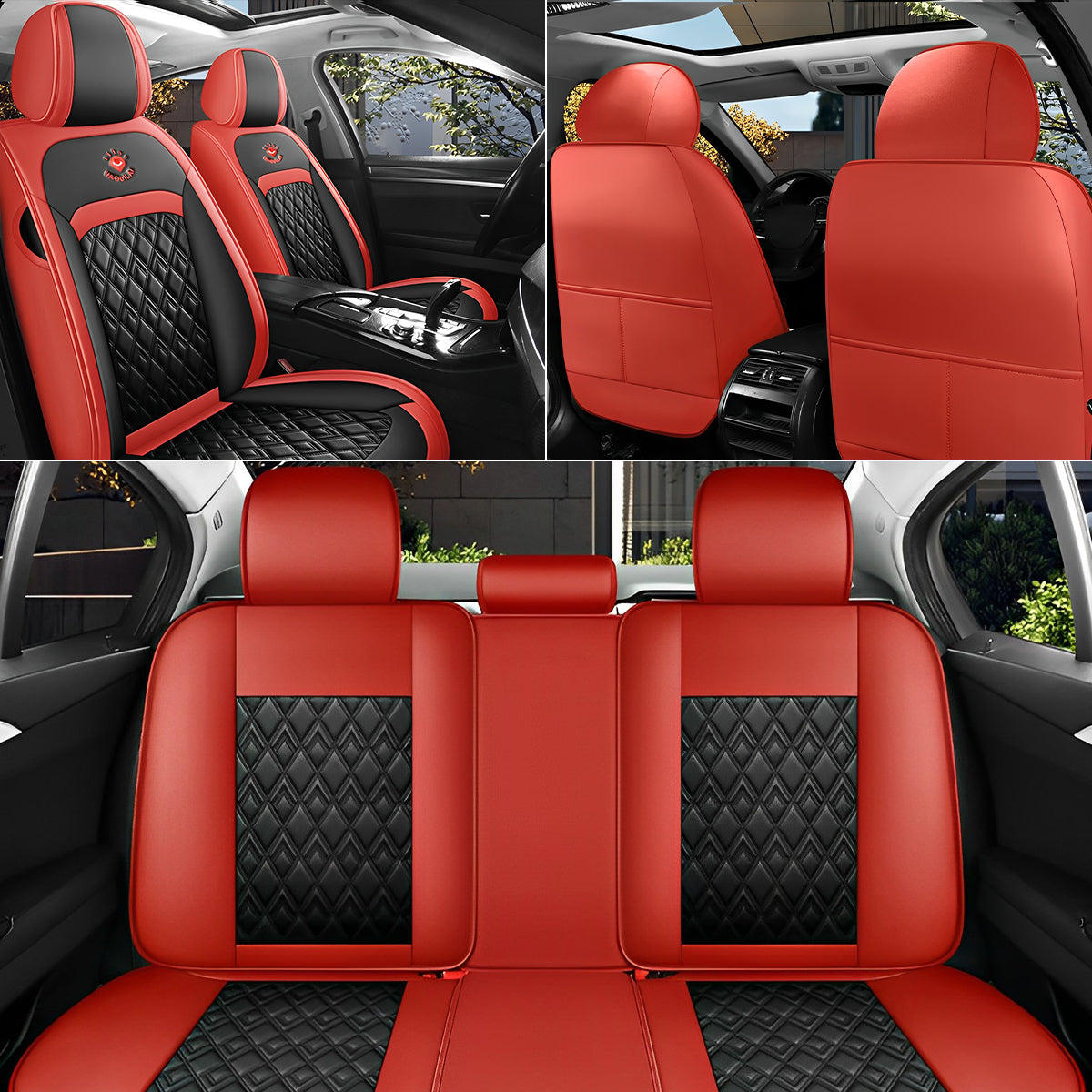 Universal Fit Car Seat Cover Full Set for 5-Seater Sedan SUV Diamond Pattern Faux Leather Vehicle Cushion Cover - Image 9