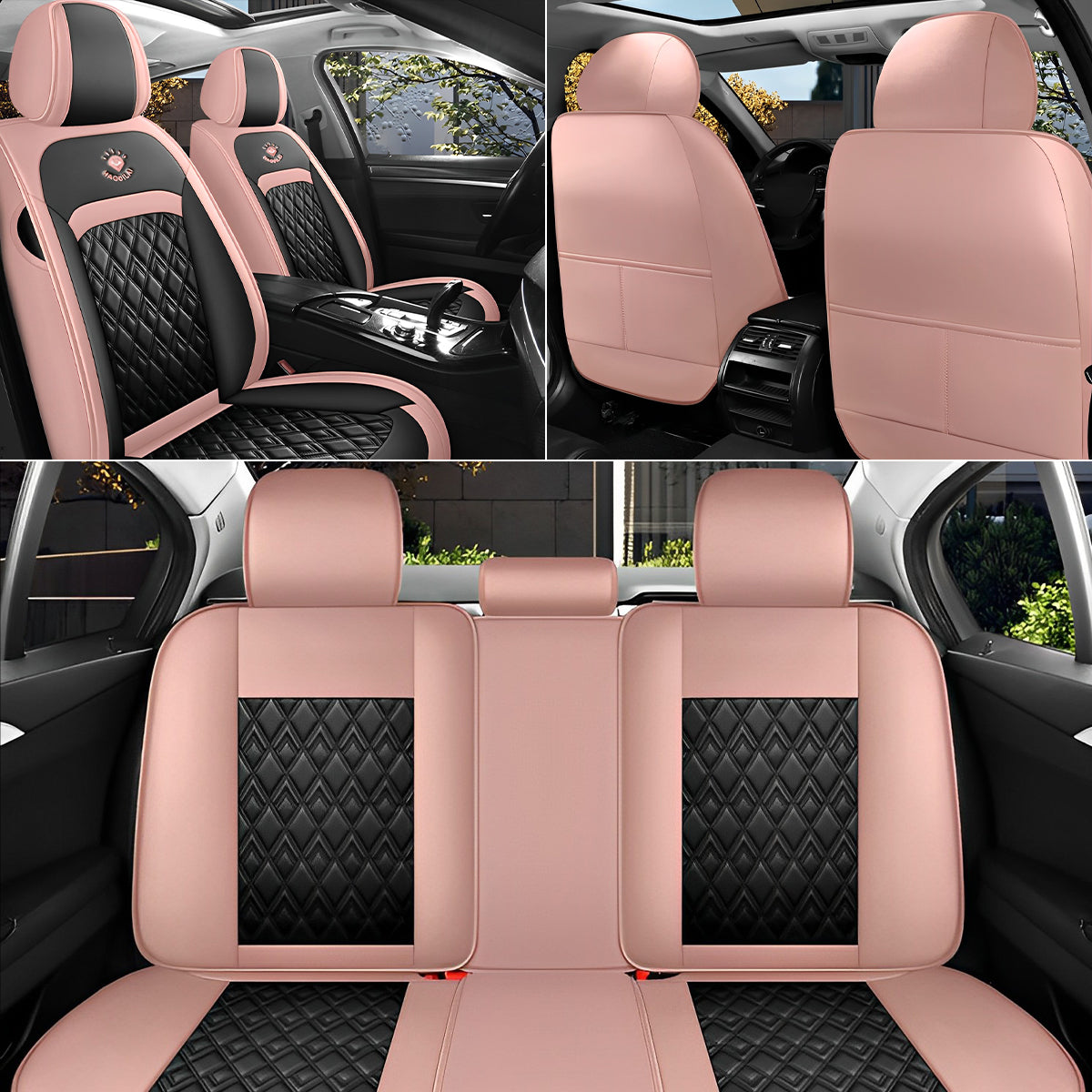Universal Fit Car Seat Cover Full Set for 5-Seater Sedan SUV Diamond Pattern Faux Leather Vehicle Cushion Cover - Image 8