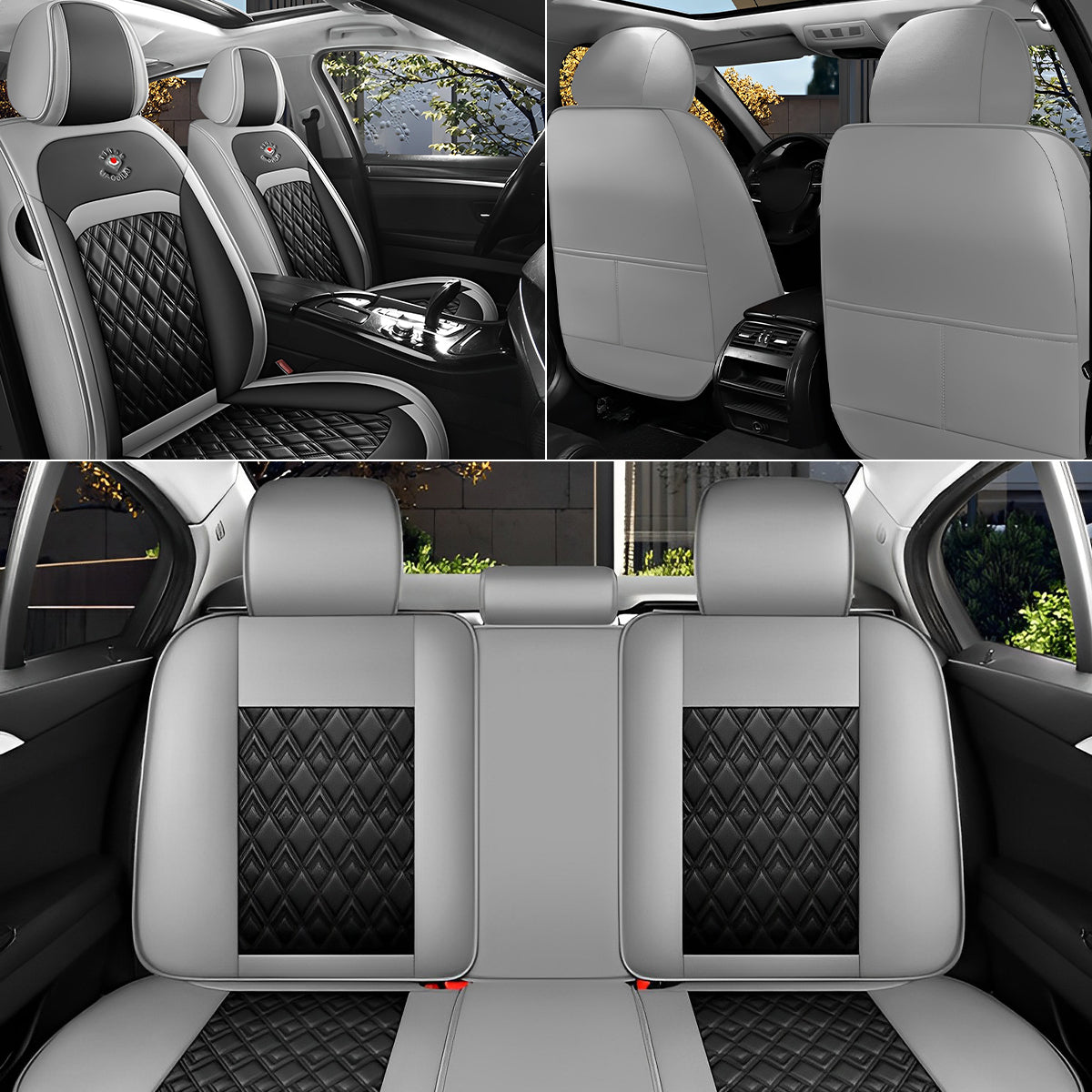 Universal Fit Car Seat Cover Full Set for 5-Seater Sedan SUV Diamond Pattern Faux Leather Vehicle Cushion Cover - Image 10