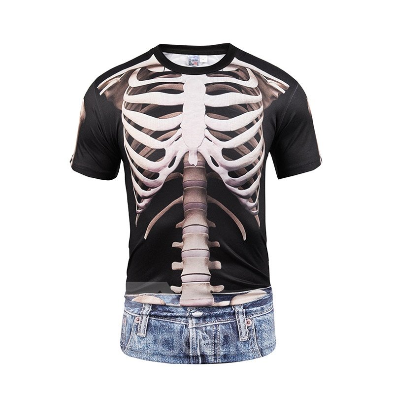 Human Skeleton With Black Pattern And Jeans Printing Men's 3D T-Shirt - Image 2