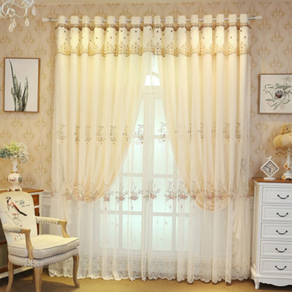 European Embroidered Curtain Sets Sheer and Lining Blackout Curtains Yellow and Coffee Color for Living Room Bedroom Decoration No Pilling No Fading No off-lining - Image 21