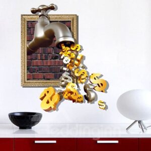 Creative Doller Dollar Drop From Faucet Pattern 3D Wall Stickers